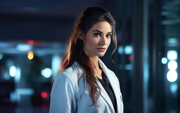 Ultrarealistic photography of a radiant female doctor