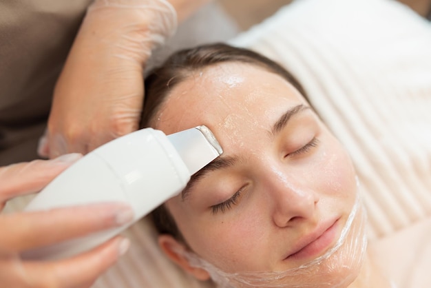 Ultrasound skin cleaning in modern health and beauty salon