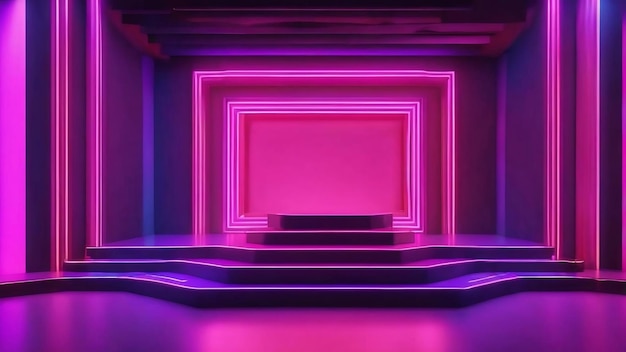 Ultraviolet podium decoration empty stage pink violet blue neon room abstract background night club