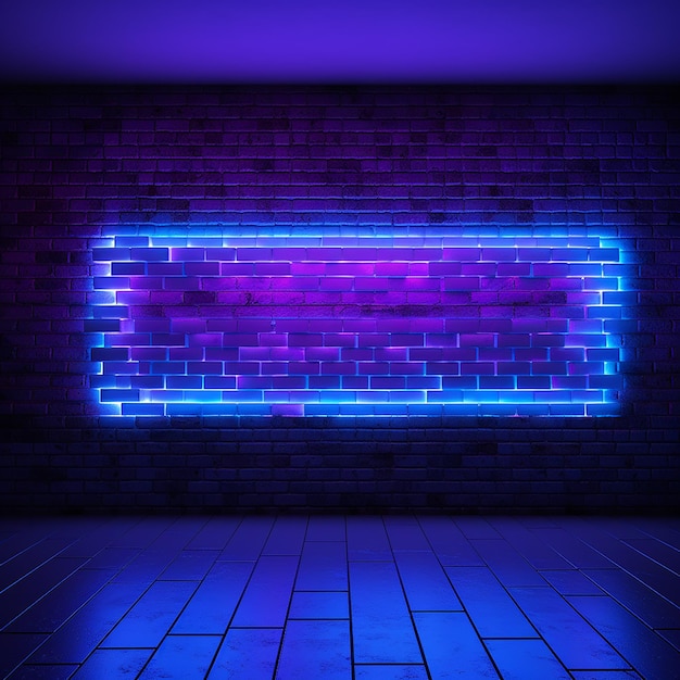 Photo ultraviolet urban neon shapes on dark brick wall