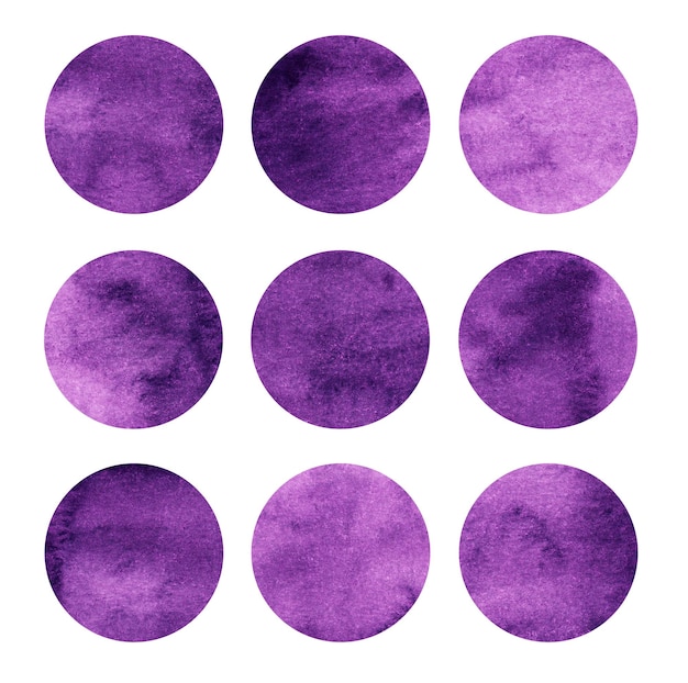 Ultraviolet watercolor circles set Bright watercolour pattern  Abstract art