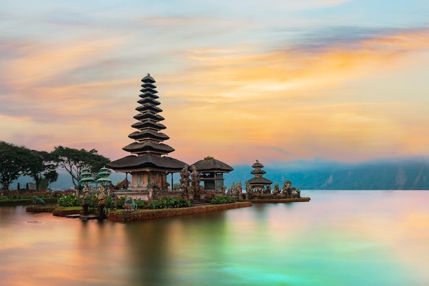 Ulun Danu Beratan Temple is a famous landmark located on the western side of the Beratan Lake Bali Indonesia