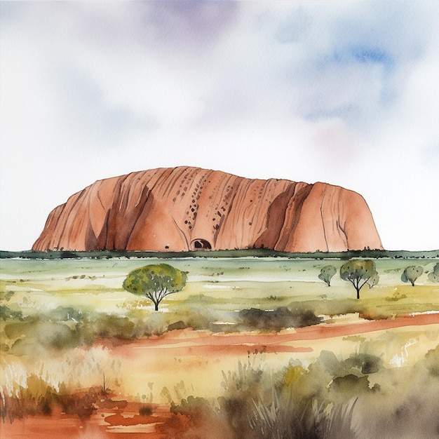 Uluru Australia watercolor paint