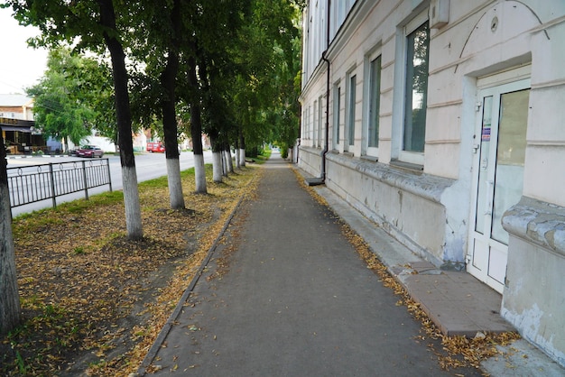 Ulyanovsk Russia July 2022 Sidewalk along the house on Marata Street