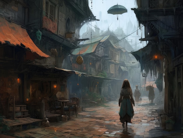 umbrella art cityspace steampunk ghostpunk dieselpunk fantasy illustration poster game design book