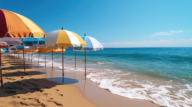 Umbrella on beach HD 8K background wallpaper Stock photographic image