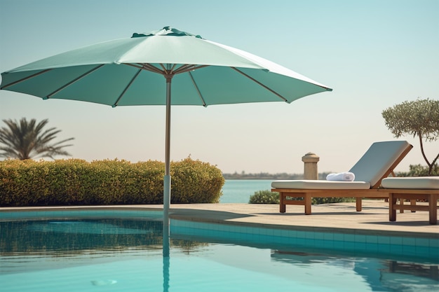 umbrella and chair around luxury outdoor swimming