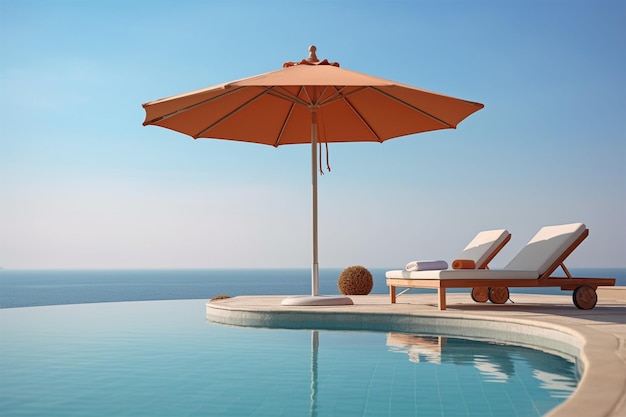 Umbrella and chair around luxury outdoor swimming