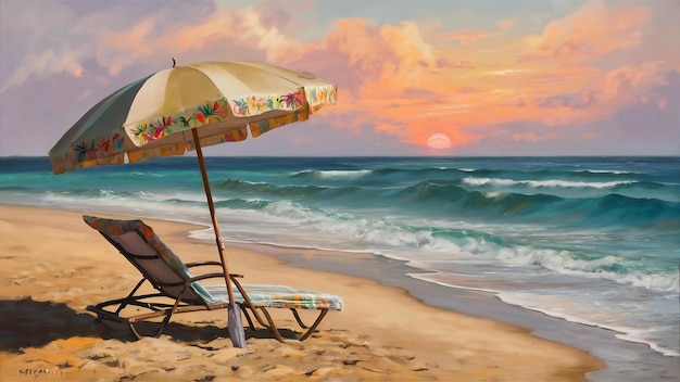 Umbrella and chair on the beach and sea