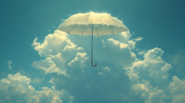 Umbrella floating among clouds