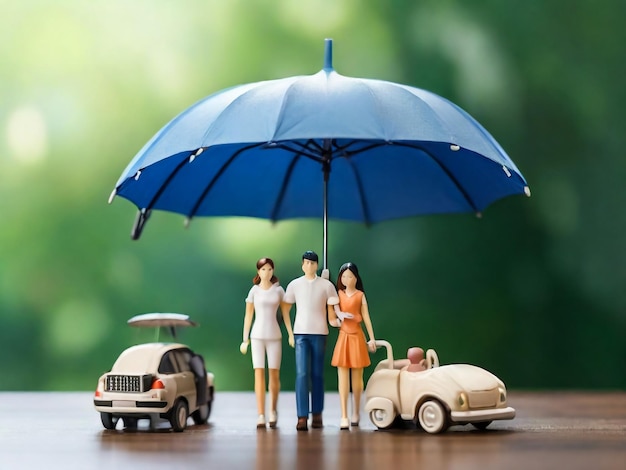 Photo umbrella icon and family model security protection and health insurance the concept of family home