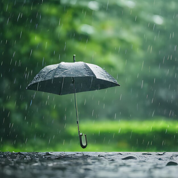 雨の滴で雨傘が降っている