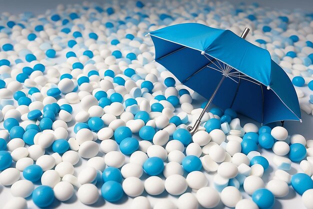 Photo an umbrella is surrounded by white and blue candies