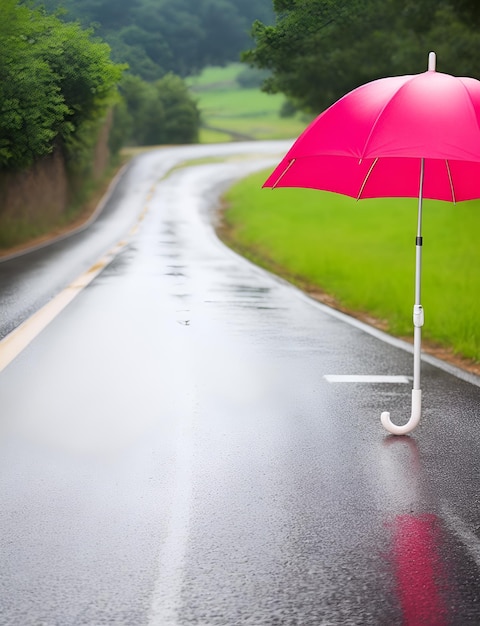 写真 雨の道の傘