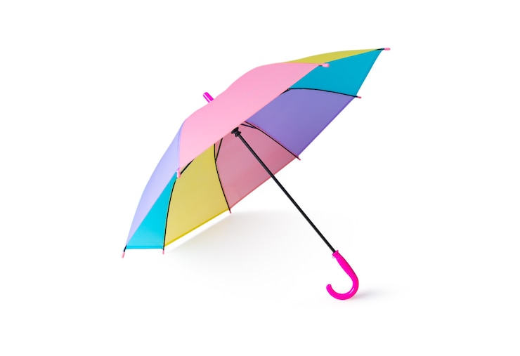 Photo umbrella pastel rainbow colors isolated on white background
