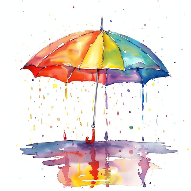 Umbrella in Rain watercolor for easter time