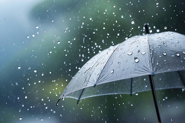 Photo umbrella in the rain with nature background rainy weather concept