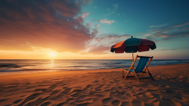 Umbrella and sunbed on the beach sunset