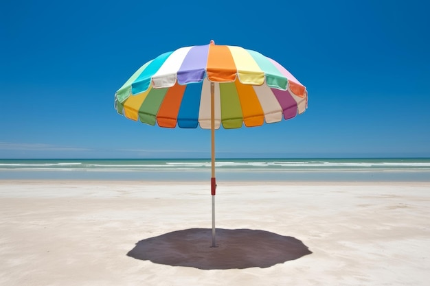 Foto ombrellone su una spiaggia assolata con un cielo azzurro e limpido ia generativa