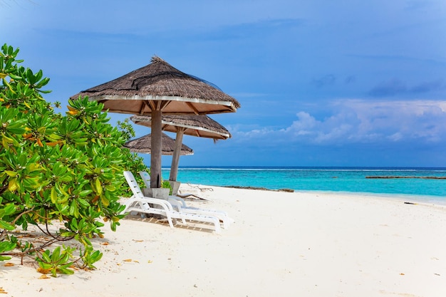 Umbrella Water and Beach Relax View on Maldive Coast