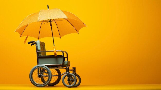 The umbrella and wheelchair symbolize medical insurance healthcare coverage for your wellbeing
