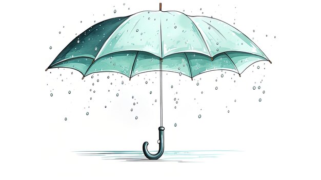 зонтик с зеленой ручкой и словом "дождь".