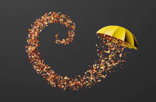 umbrella with a spiral of autumn leaves