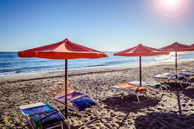 Umbrellas on the beach in the morning