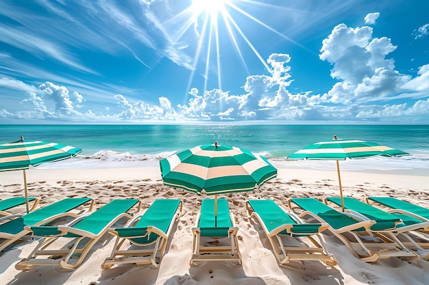 Foto concept di vacanze estive con ombrelli in spiaggia