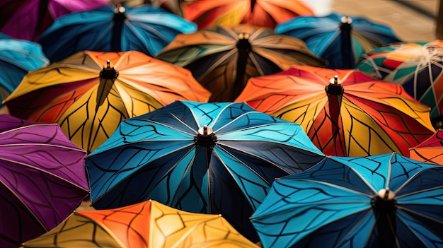 Photo umbrellas by the pool vibrant fabric dynamic