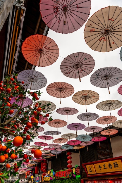 Umbrellas in Ciqikou Means Porcelain Port Ancient Town Chongqing China