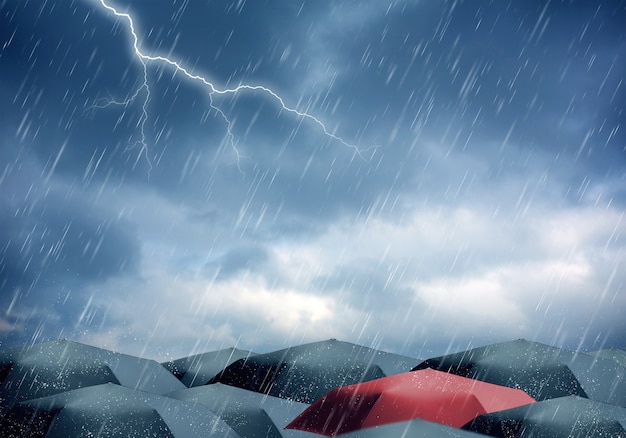 Photo umbrellas under rain and thunderstorm