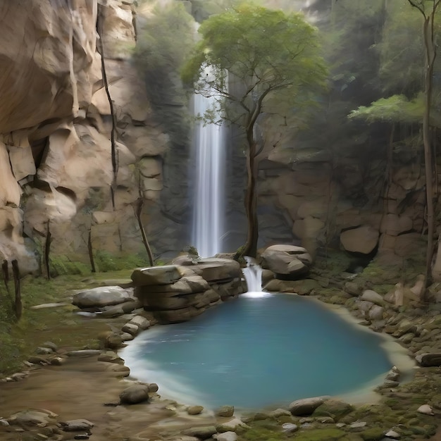 Photo un area amplia con una pequea cascada que tiene espejo de agua ai