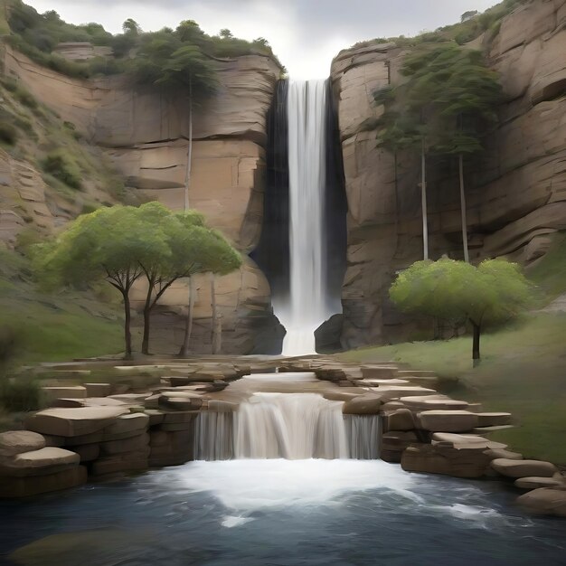 Photo un area amplia con una pequea cascada que tiene espejo de agua ai