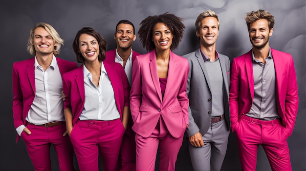 un groupe de businessmen et businesswomen souriants