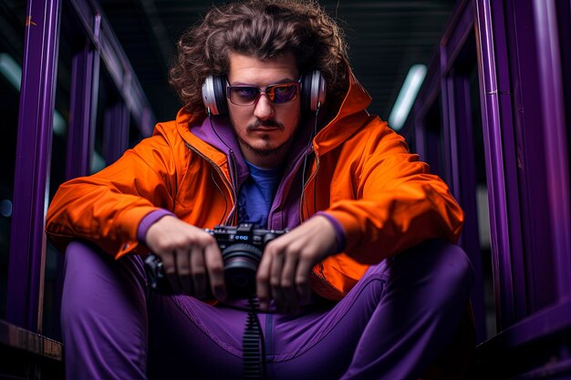 Photo un hacker qui sauve le monde dans les tons violet