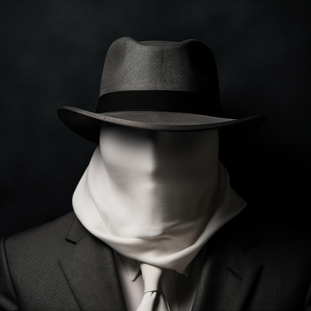 Фото un homme en costume blanc et chapeau avec le mot anonyme dessus (человек в белом костюме и шляпе с анонимной одеждой)