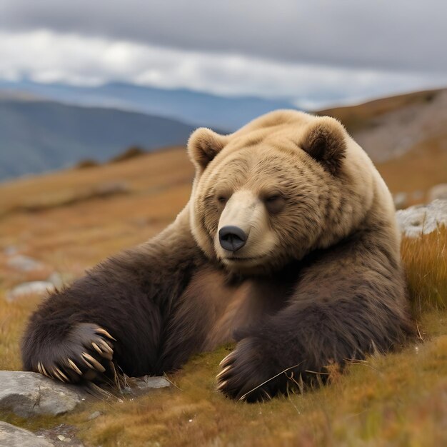 Photo un oso durmiendo en la montaa ai