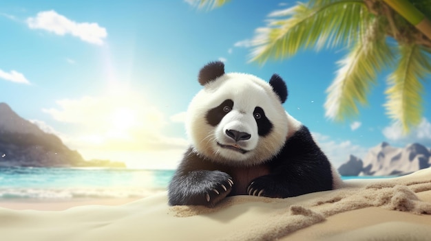 un oso panda nadando en la playhelder achtergrond Generatieve Ai