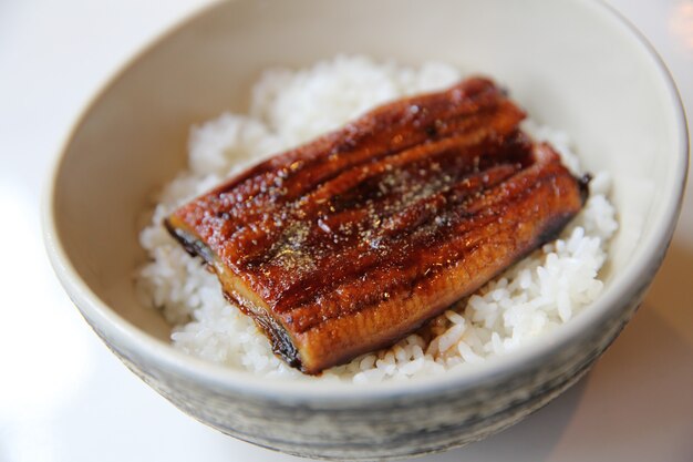 Unagi don , grilled eel with rice , Japanese food