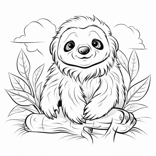 Photo unau linnaeuss twotoed slothcute arts charm cute coloring book kawaii line art