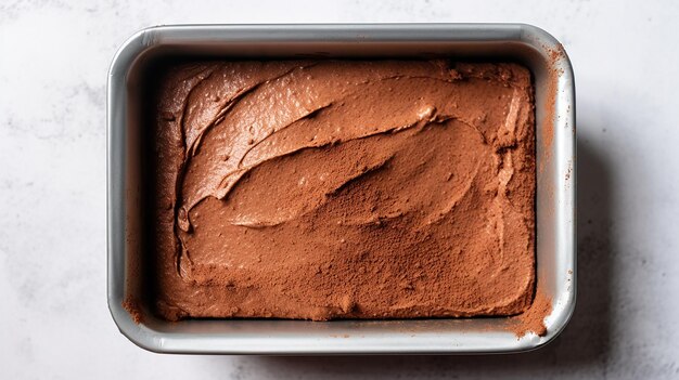 Unbaked Chocolate Brownie in a Tin