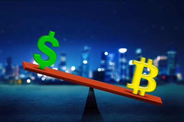 Unbalanced between bitcoin and dollar on the scale