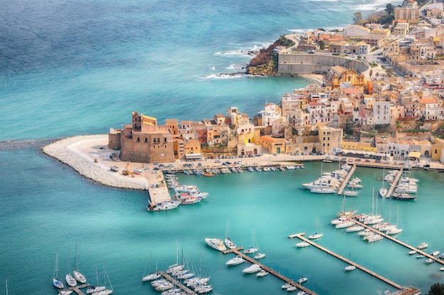 Unbelievable aerial cityscape of Castellammare del Golfo town