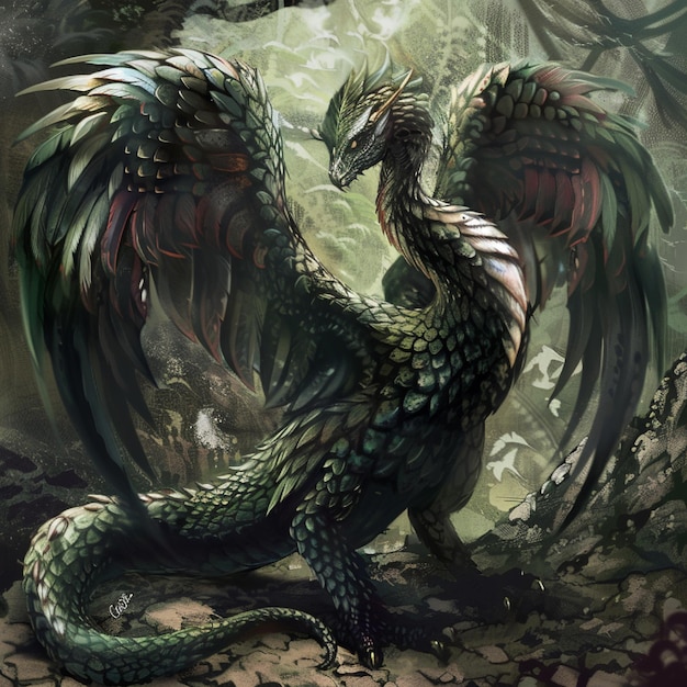 unbelievable winged snake beast in anime style