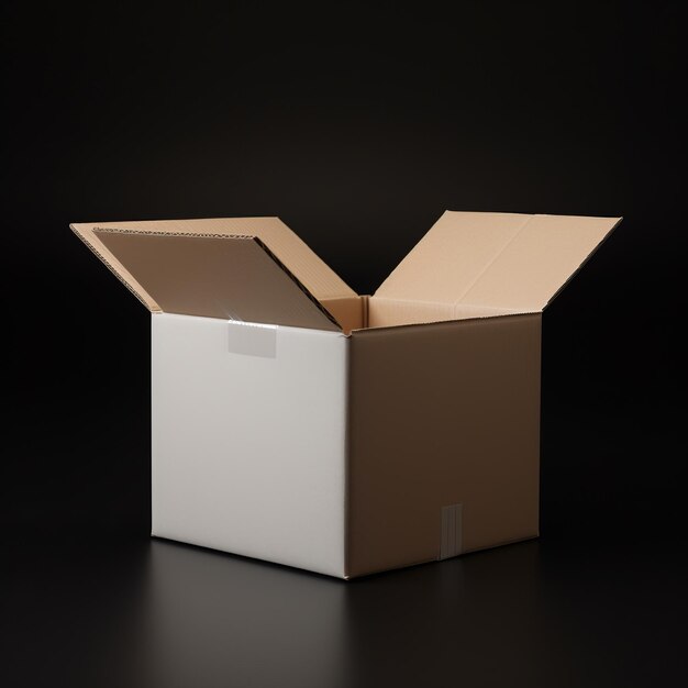 미래 를 박스 에서 꺼내는 것 - 신비 한 검은색 에 있는 개방 된 카드보드 배송 상자 의 매혹적 인 3D 모델