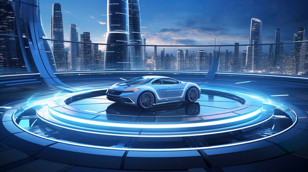 Unbrand EV cars charge in futuristic cities