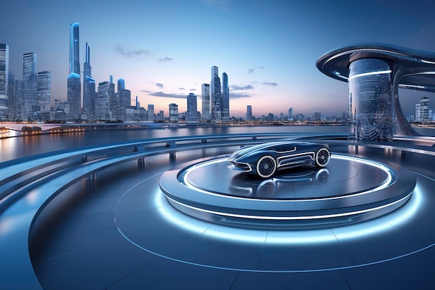 Unbrand EV cars charge in futuristic cities