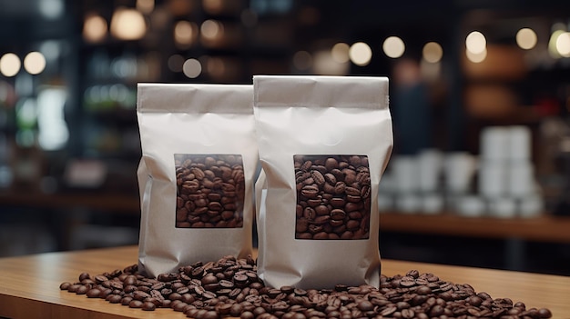 Foto sacchetti di chicchi di caffè senza marchio al supermercato
