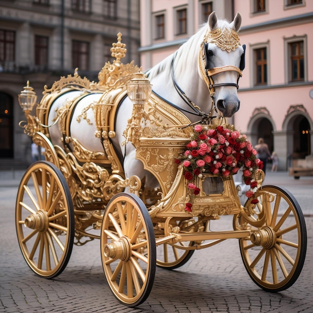 Фото Необузданная роскошь. царственная карета, запряженная лошадьми.